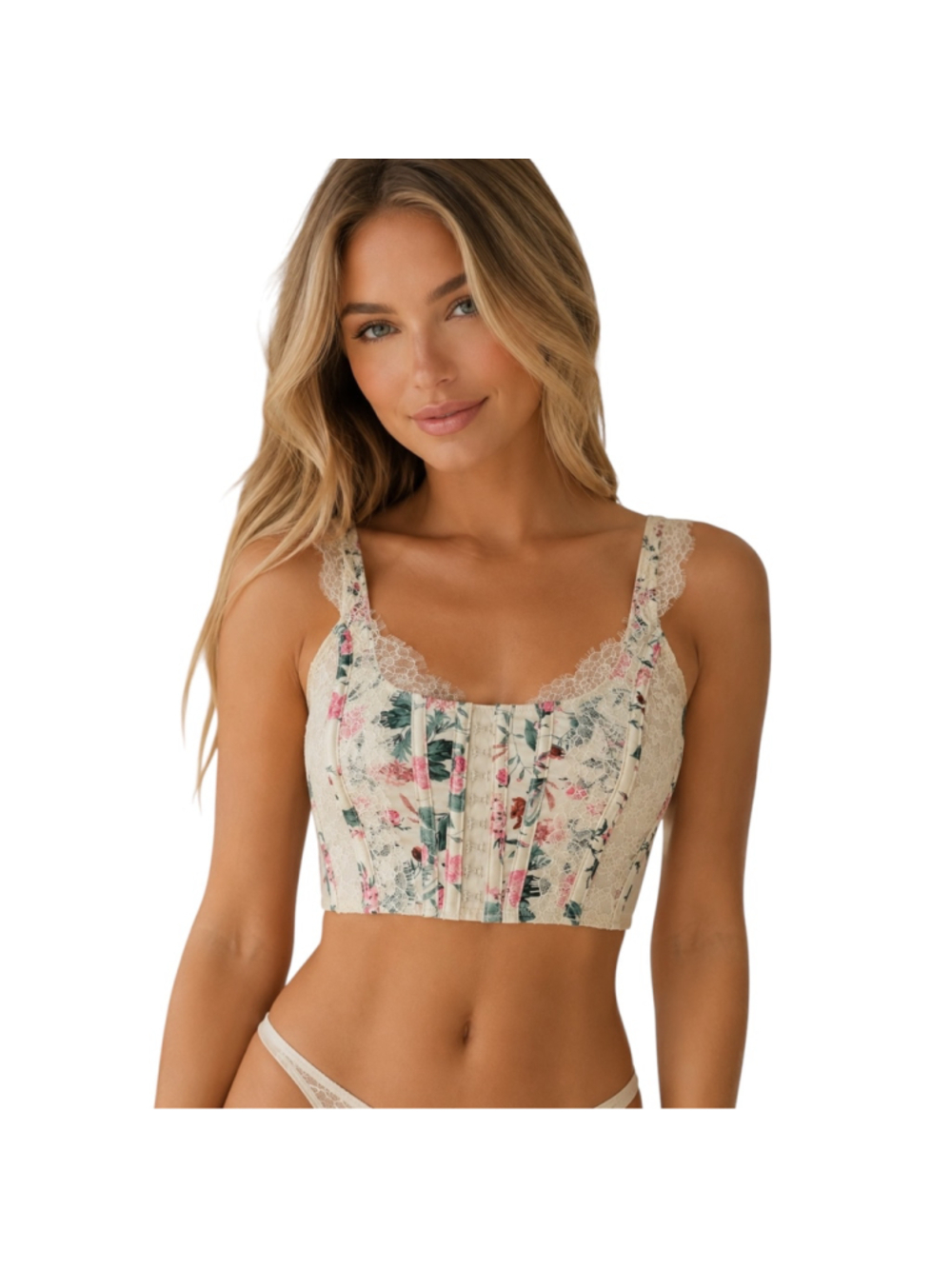 Victoria’s Secret Y2K Floral Lace Corset Bustier Bra Top Womens Small Ivory Pink - Picture 1 of 5